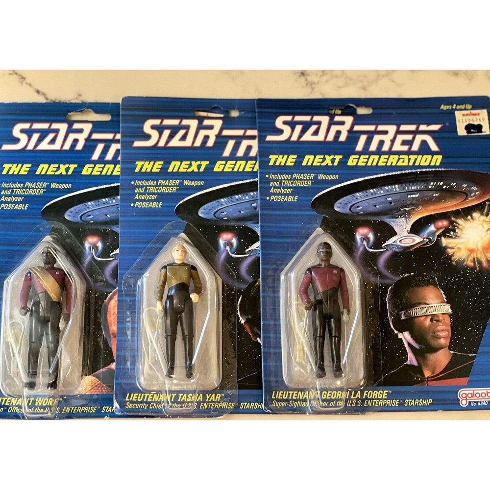 3 SEALED New Star Trek Next Generation 4" figures LaForge Lt. Worf  Lt Tasha Yar